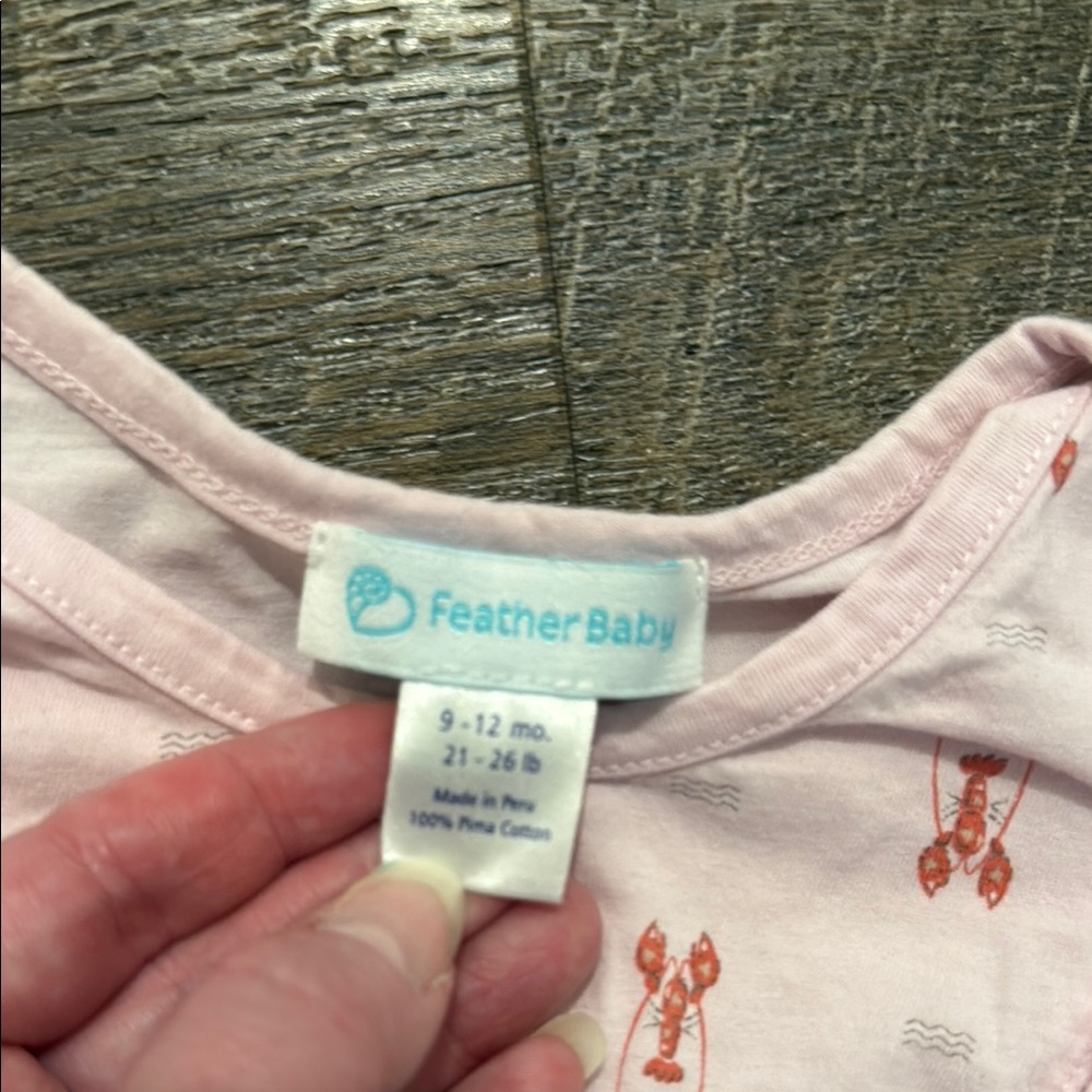 Feather Baby 100% Pima Cotton Yoke Romper w/ Lobster Print on Light Pink - Picture 2 of 7